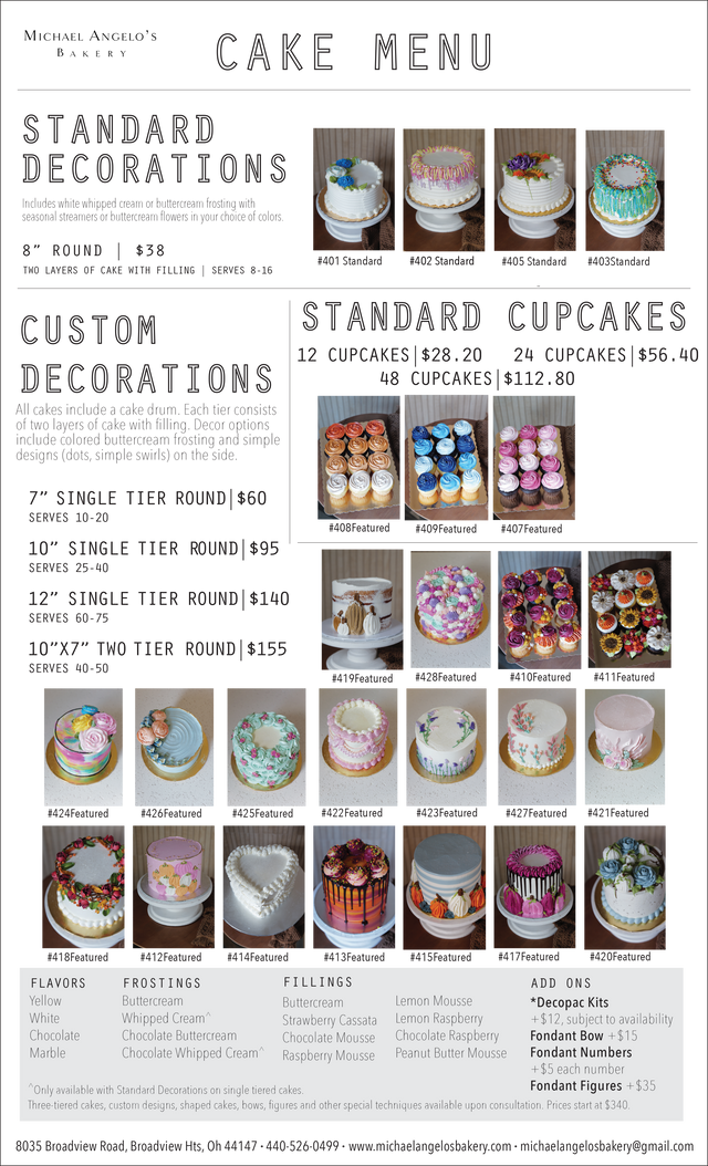 Cake & Cupcake Menu