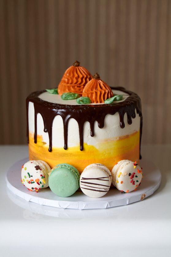 Online Cake Order - Fall Macaron Cake with Chocolate Drip #55Featured