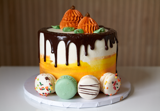 Online Cake Order - Fall Macaron Cake with Chocolate Drip #55Featured