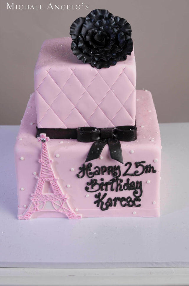 Paris Eiffel Tower Pink Background with a Black Bow Edible Cake Topper – A  Birthday Place