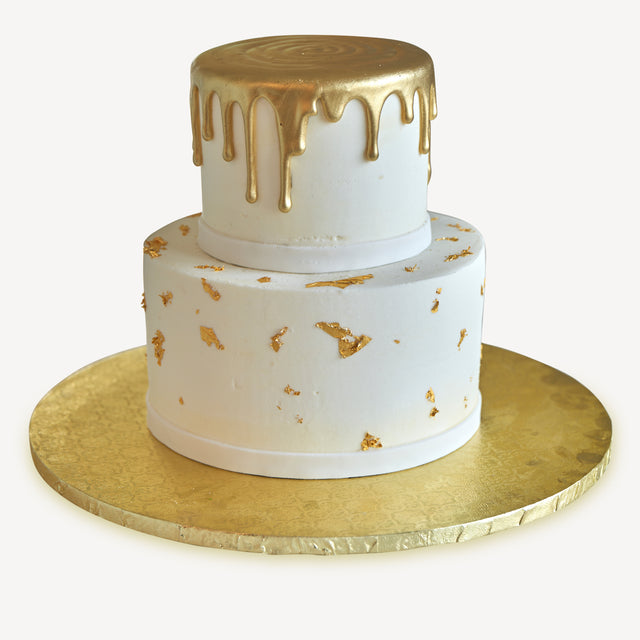 Online Cake Order - White & Gold Two-Tier Drip Cake #13Drip – Michael  Angelo's